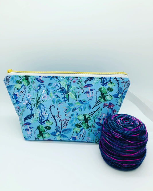 Enchanted Mushrooms (light) Knitting Crochet Zipper Style Project Bag | Shortie Sock Size