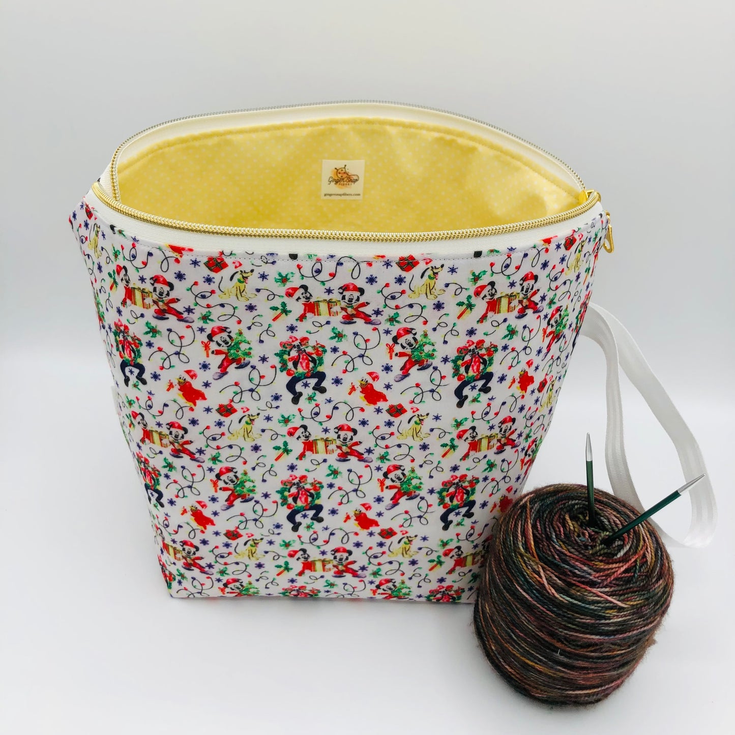 Classic Mouse Friends Holiday Knitting and Crochet Zipper Style Project Bag | XL Sock Size