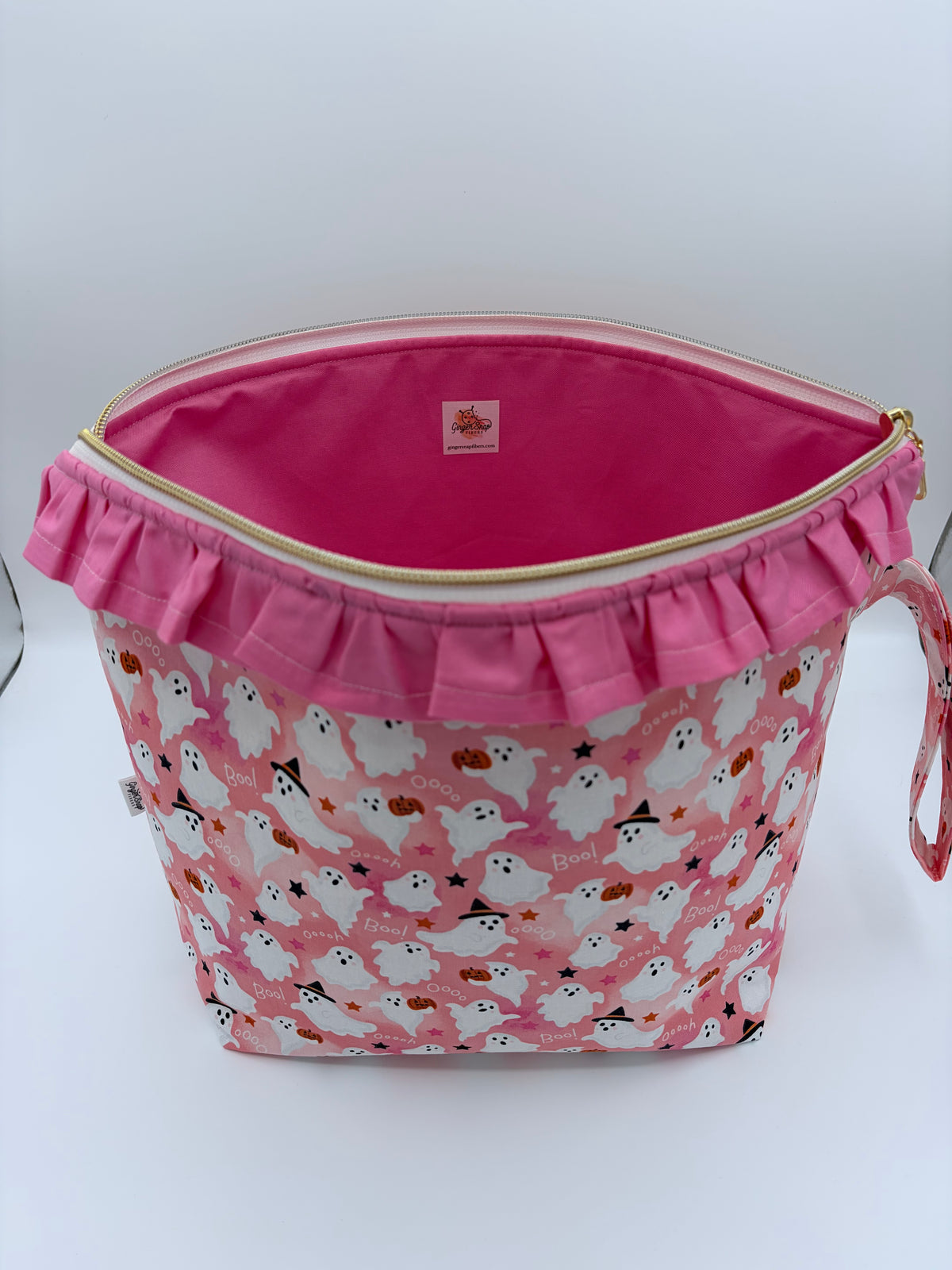 Cutie Ghosts Ghosts (with ruffle) Spooky Zipper Style Knitting and Crochet Project Bag |  Sweater Size