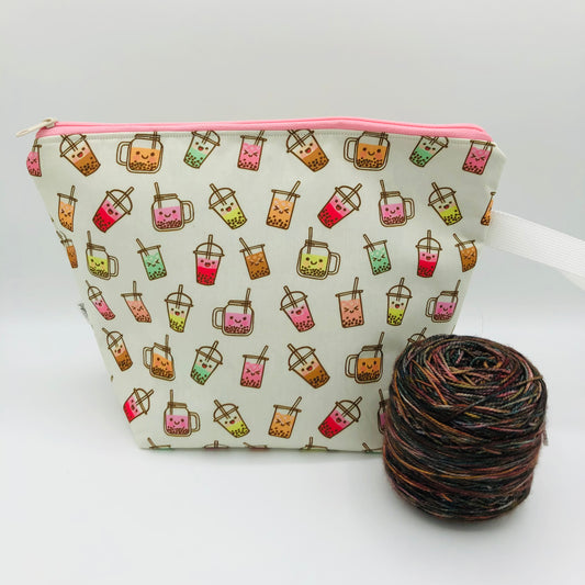 Boba Tea Friends Knitting and Crochet Zipper Style Project Bag | XL Sock Size