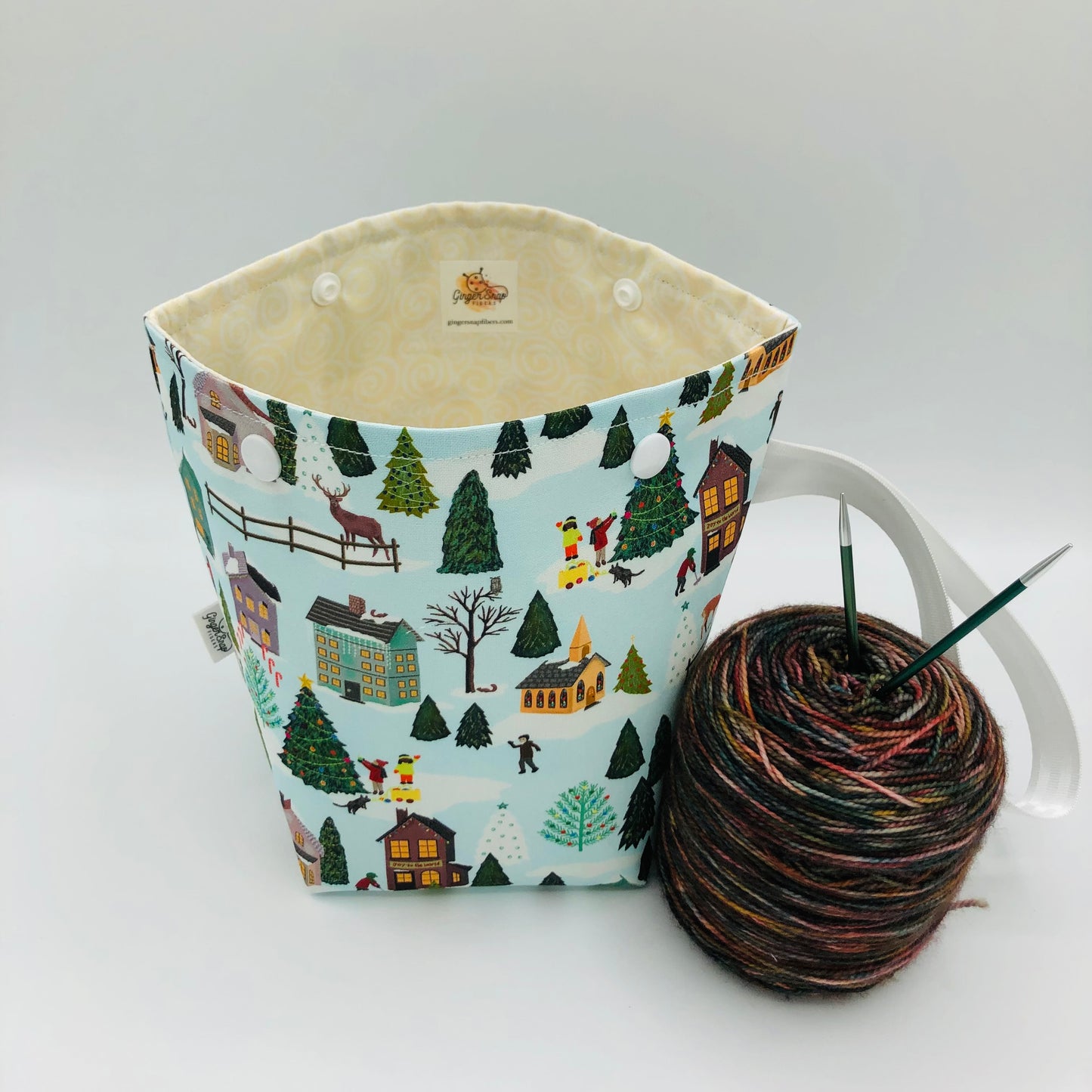 Christmas Village Holiday Itty Bitty Crochet Knitting Project Bag | XS