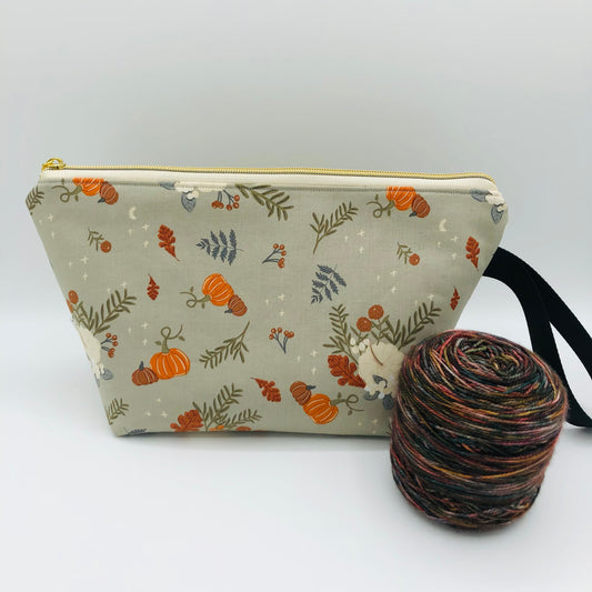 Neutral Pumpkins Knitting Crochet Zipper Style Project Bag | Shortie Sock Size