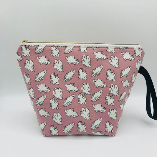 Glow in the Dark Ghosts Spooky Knitting and Crochet Snap Style Project Bag | XL Sock Size