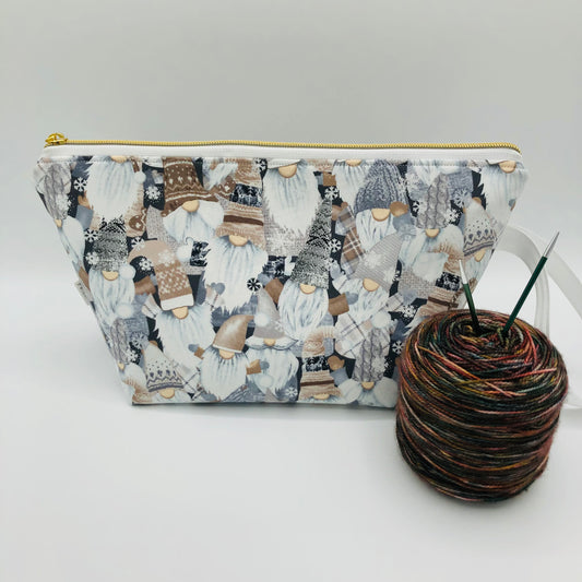 Knitty Gnomes Crowd Holiday Knitting Crochet Zipper Style Project Bag | Shortie Sock Size