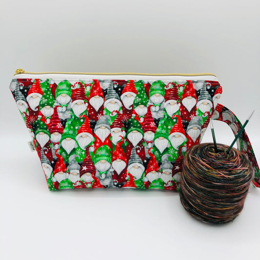 Christmas Gnome Crowd Holiday Knitting Crochet Zipper Style Project Bag | Shortie Sock Size