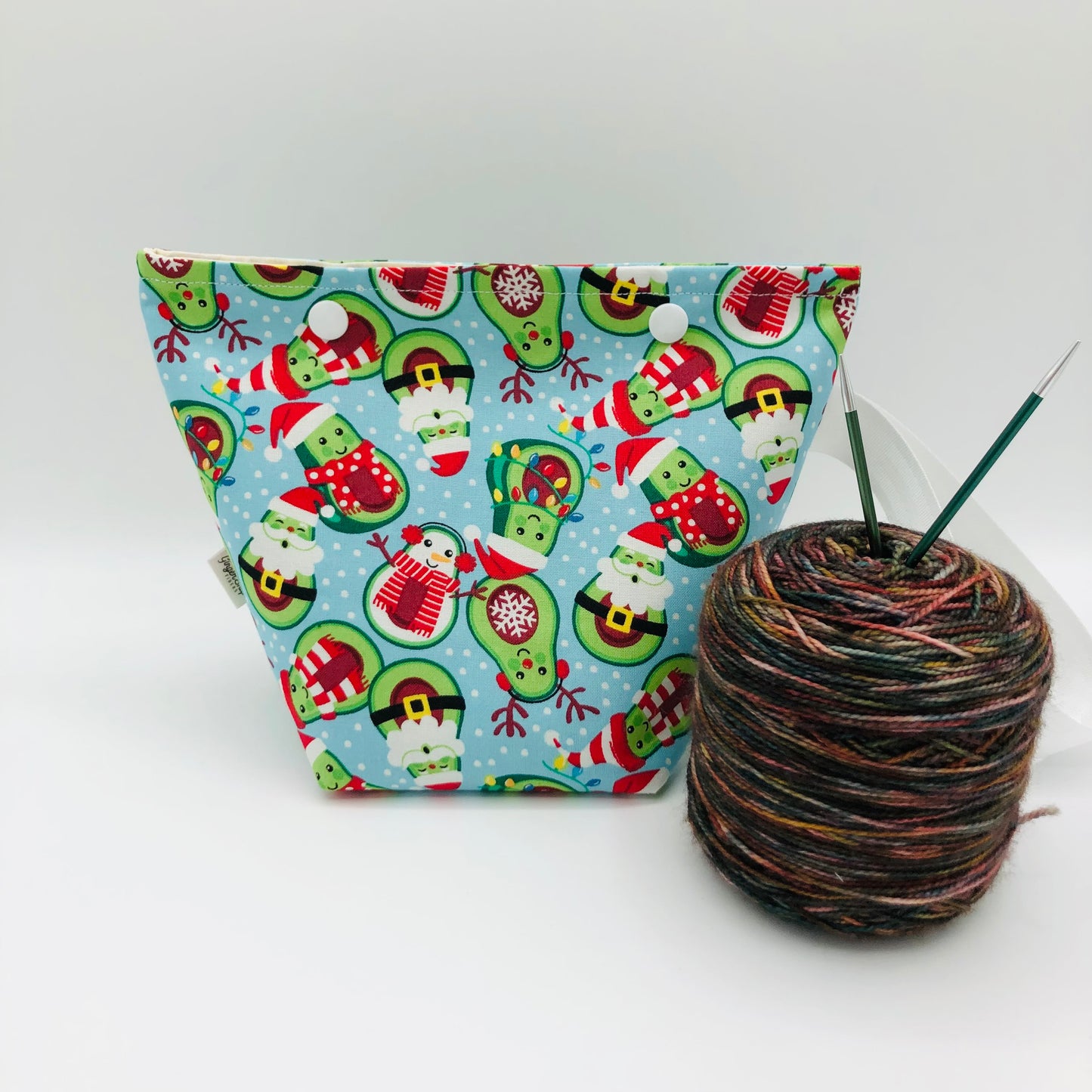 Santa Avocados (blue) Holiday Itty Bitty Crochet Knitting Project Bag | XS