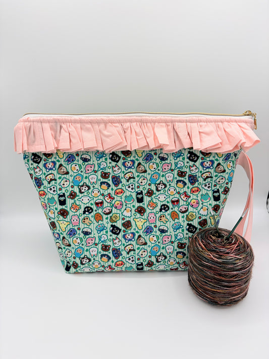 Cutie Villager Friends (with ruffle) Zipper Style Knitting and Crochet Project Bag |  Sweater Size