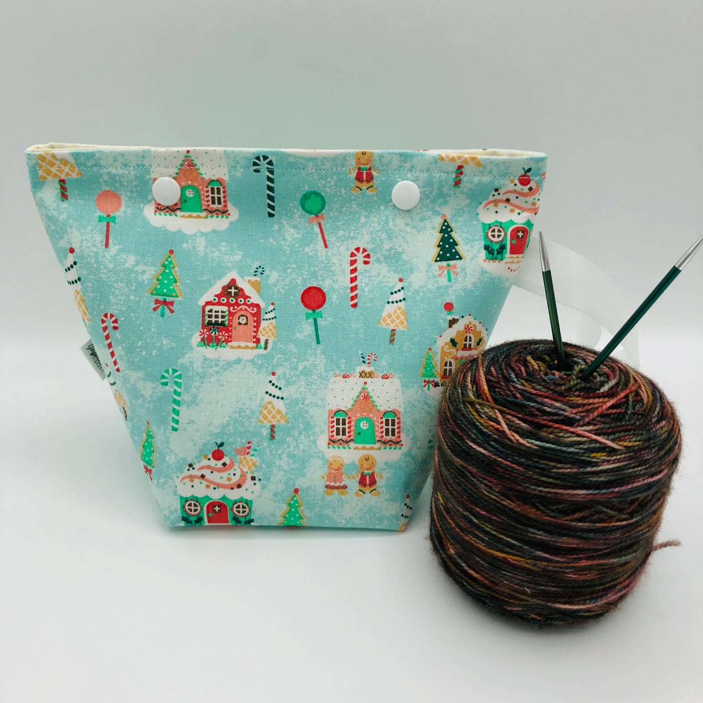 Glitter candy Cane Village Holiday Itty Bitty Crochet Knitting Project Bag | XS