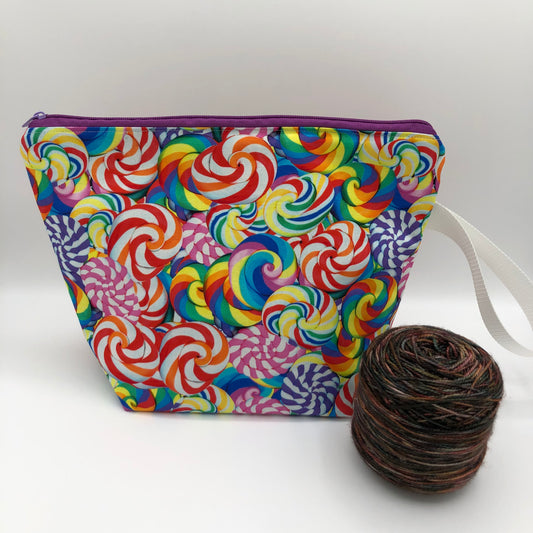 Rainbow Lollipops Knitting and Crochet Zipper Style Project Bag | XL Sock Size