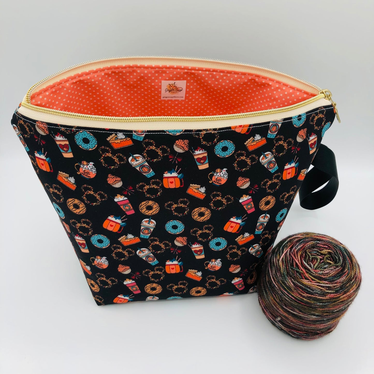 Pumpkin Spice Mice Knitting and Crochet Zipper Style Project Bag | XL Sock Size