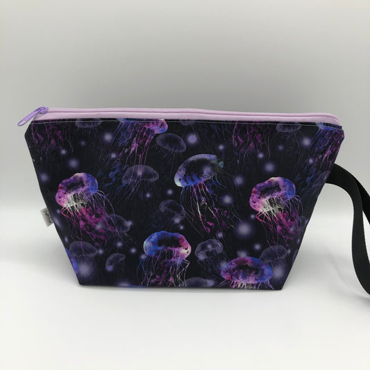 Violet Jellyfish Knitting Crochet Zipper Style Project Bag | Shortie Sock Size