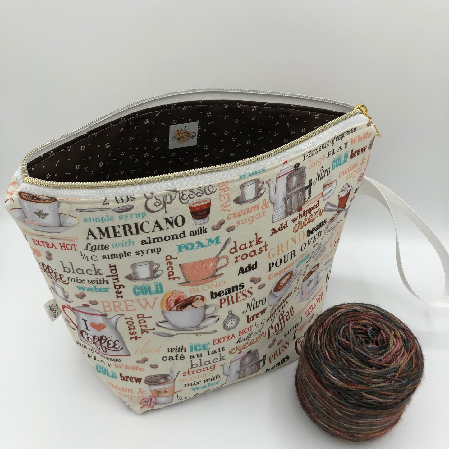 Coffee Break Knitting and Crochet Zipper Style Project Bag | XL Sock Size