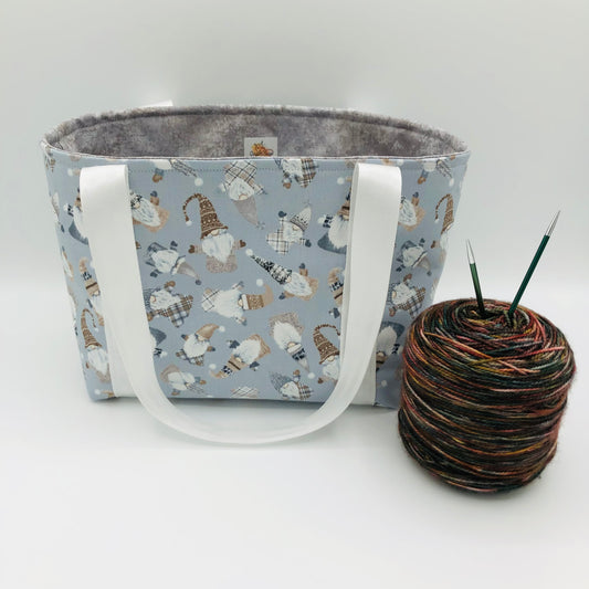Knitty Gnomes Holiday Knitting Crochet Tote Style Project Bag | Shortie Sock Size