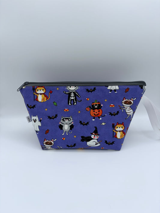 Trick or Treat Kitties Spooky Knitting Crochet Zipper Style Project Bag | Shortie Sock Size