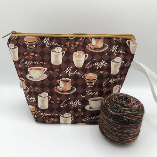 Java Cups Knitting and Crochet Zipper Style Project Bag | XL Sock Size