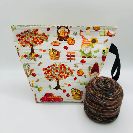 Apple Orchard Gnomes Knitting Crochet Snap Style Project Bag | Sock Size