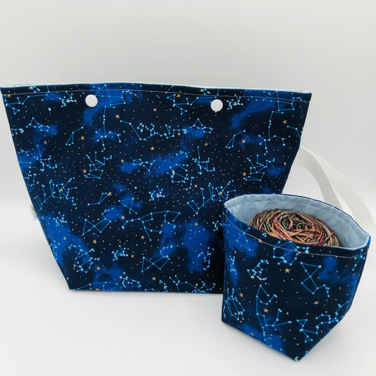 Constellations Knitting and Crochet Snap Style Project Bag + Yarn Cozy | XL Sock Size
