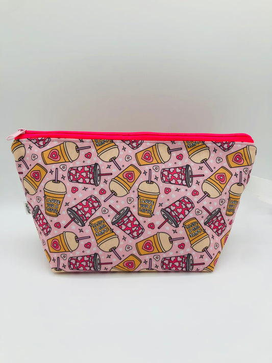 Love You a Latte Knitting Crochet Zipper Style Project Bag | Shortie Sock Size