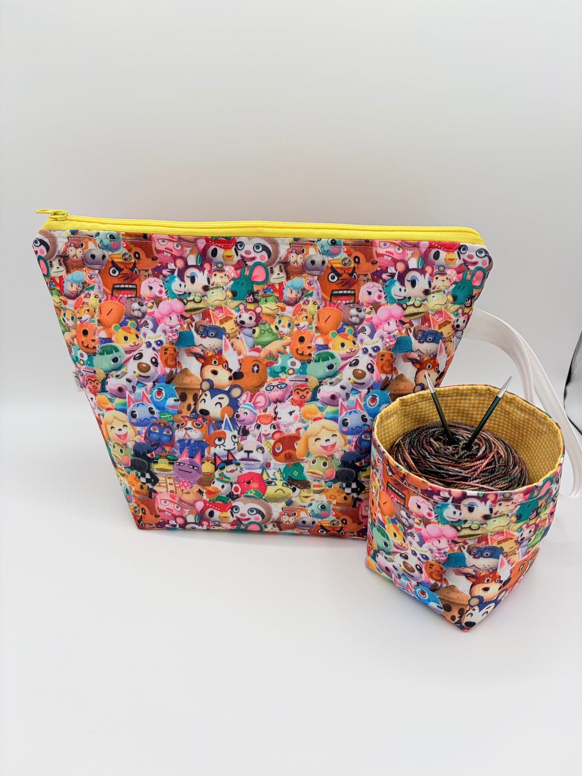 Villager Friends Crowd Knitting and Crochet Zipper Style Project Bag + Yarn Cozy | XL Sock Size