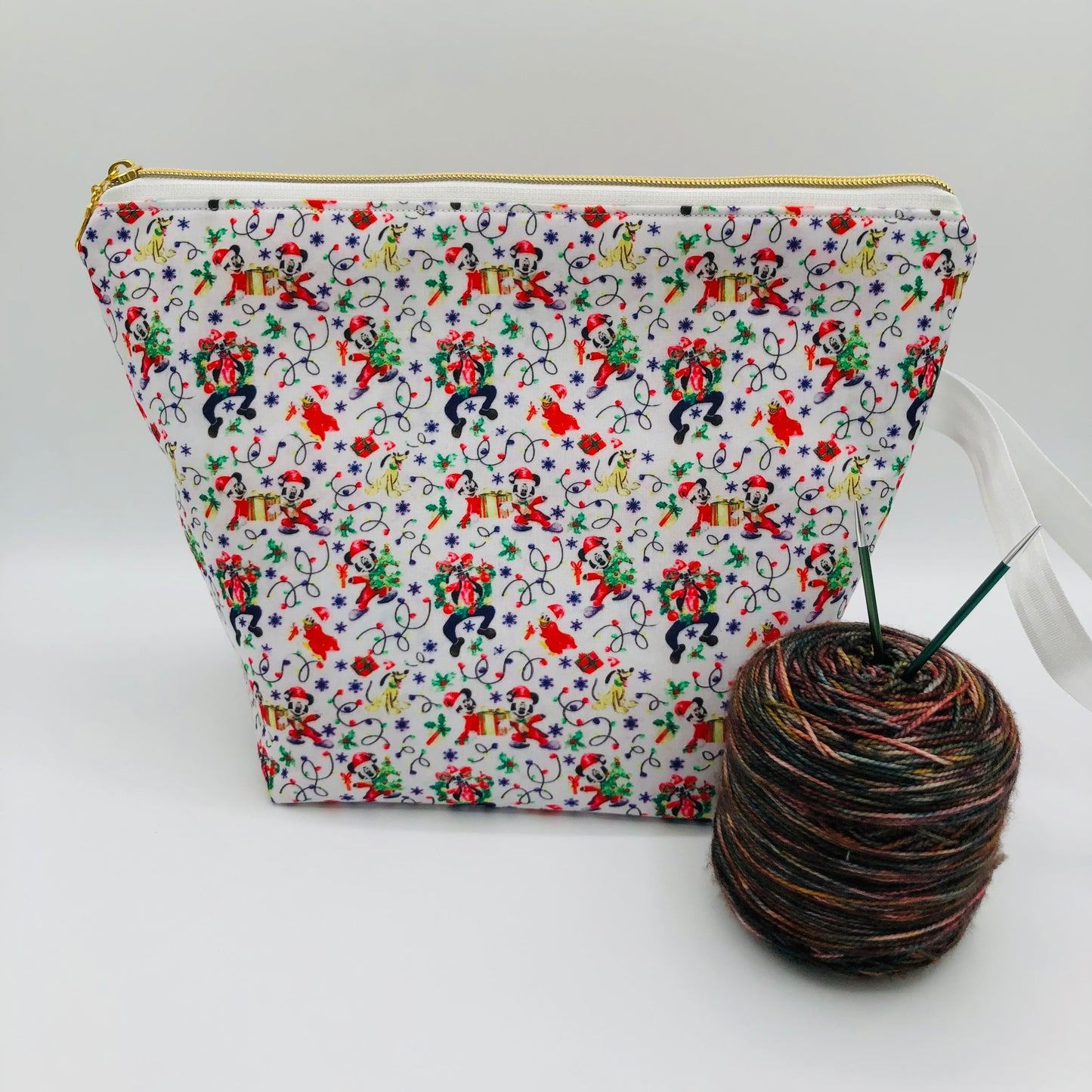 Classic Mouse Friends Holiday Knitting and Crochet Zipper Style Project Bag | XL Sock Size