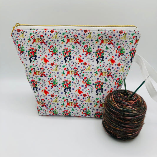 Classic Mouse Friends Holiday Knitting and Crochet Zipper Style Project Bag | XL Sock Size