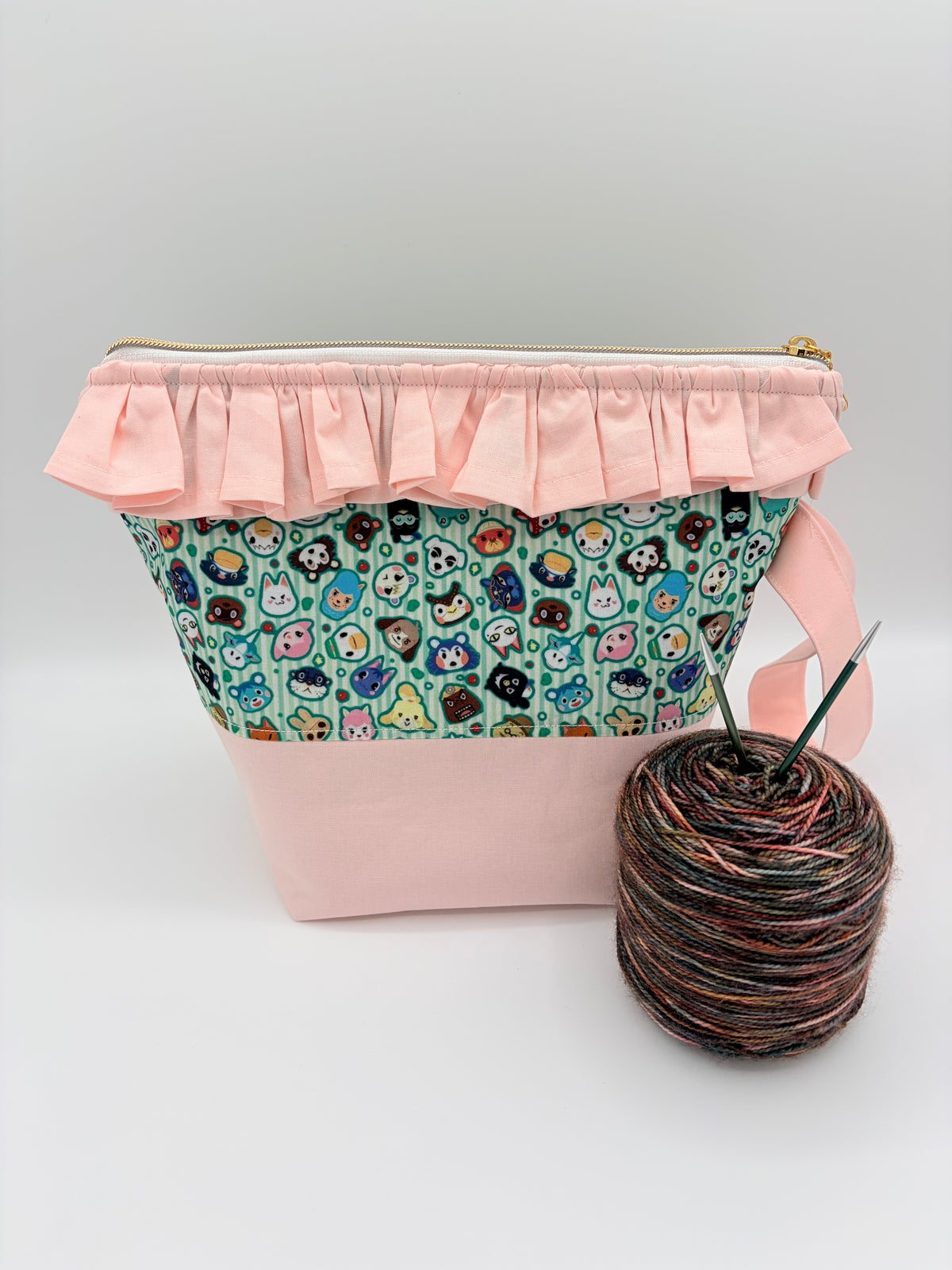 Cutie Villager Friends (with ruffles) Knitting Crochet Zipper Style Project Bag |  Sock Size