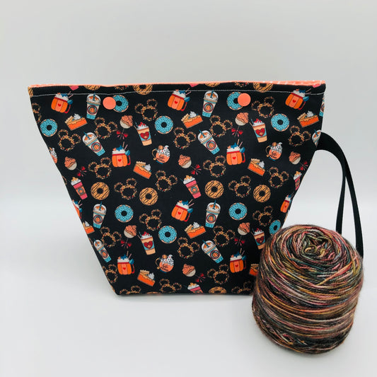 Pumpkin Spice Mice Knitting Crochet Snap Style Project Bag | Sock Size