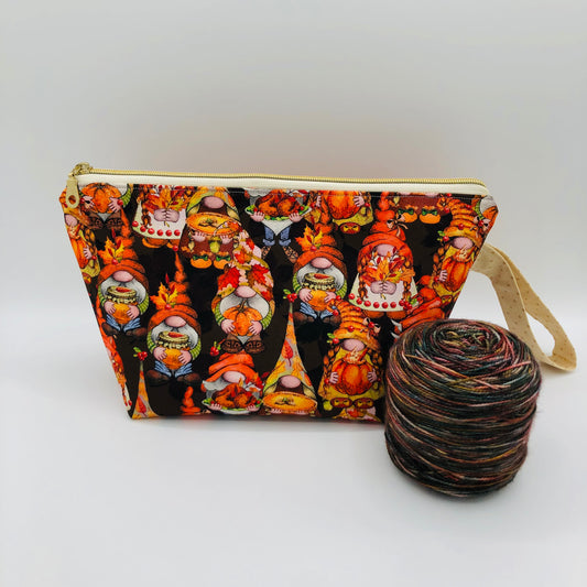 Thanksgiving Gnomes Knitting Crochet Zipper Style Project Bag | Shortie Sock Size