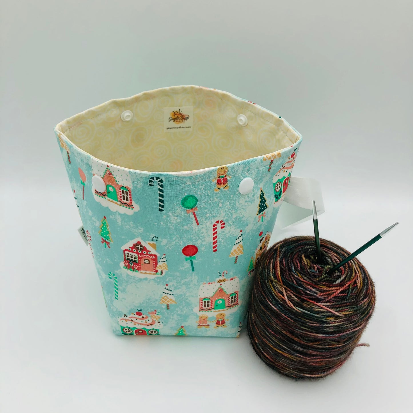 Glitter candy Cane Village Holiday Itty Bitty Crochet Knitting Project Bag | XS