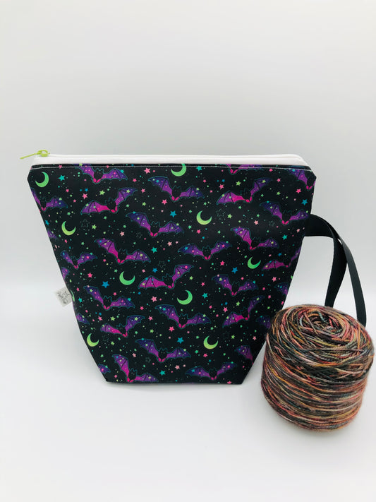 Spooky Bats Knitting Crochet Zipper Style Project Bag |  Sock Size