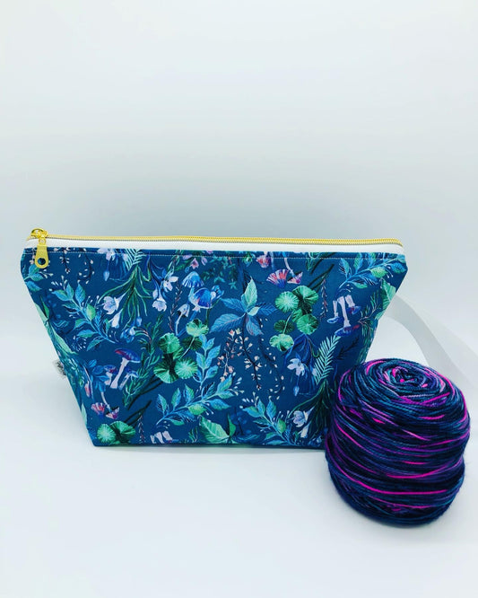 Enchanted Mushrooms (dark) Knitting Crochet Zipper Style Project Bag | Shortie Sock Size