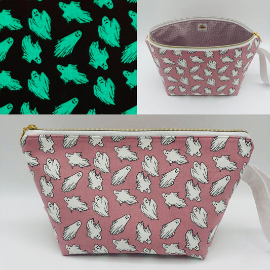Glow in the Dark Ghosts Spooky Knitting Crochet Zipper Style Project Bag | Shortie Sock Size