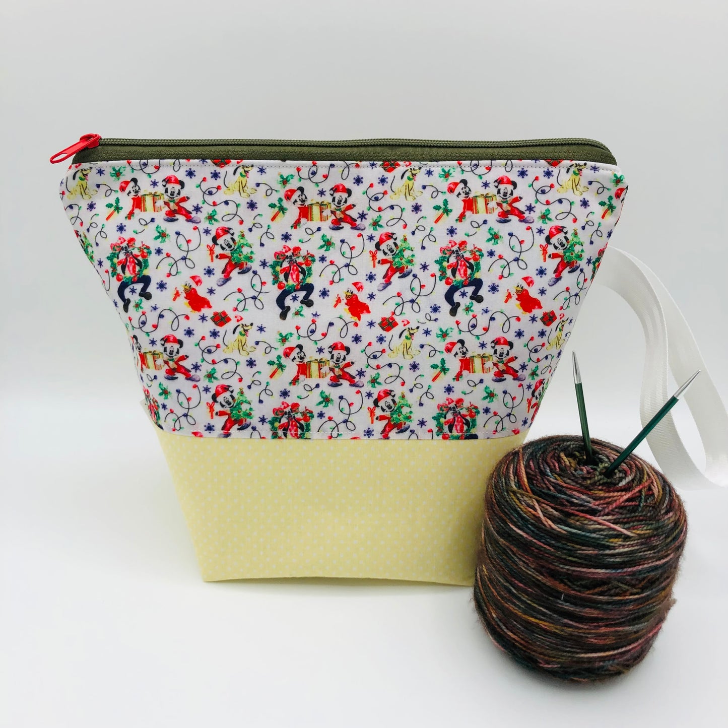 Classic Mouse friends (yellow base) Holiday Knitting Crochet Zipper Style Project Bag | Sock Size