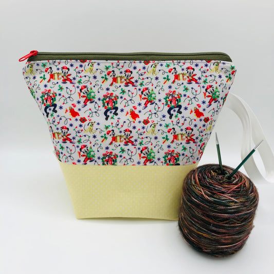 Classic Mouse friends (yellow base) Holiday Knitting Crochet Zipper Style Project Bag | Sock Size