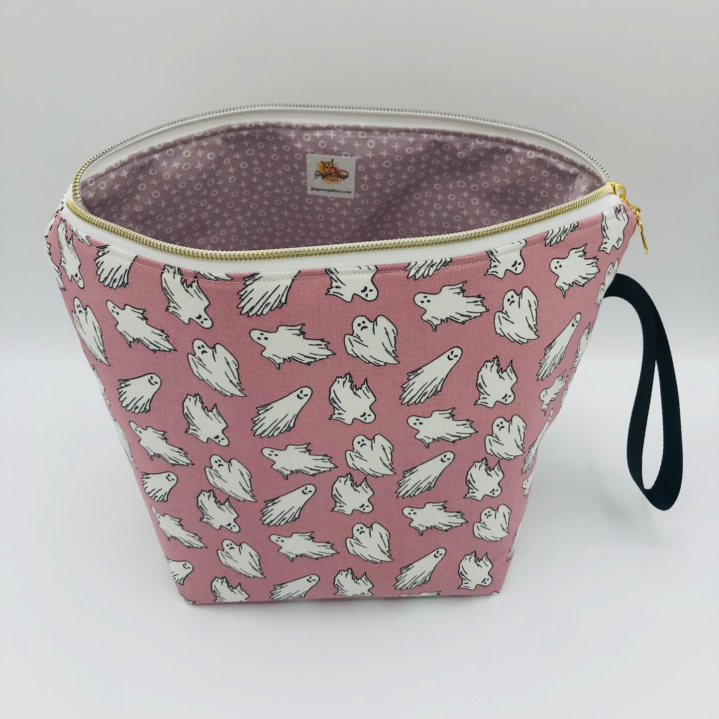 Glow in the Dark Ghosts Spooky Knitting and Crochet Snap Style Project Bag | XL Sock Size