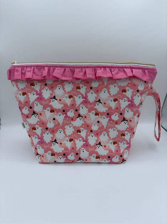 Cutie Ghosts Ghosts (with ruffle) Spooky Zipper Style Knitting and Crochet Project Bag |  Sweater Size