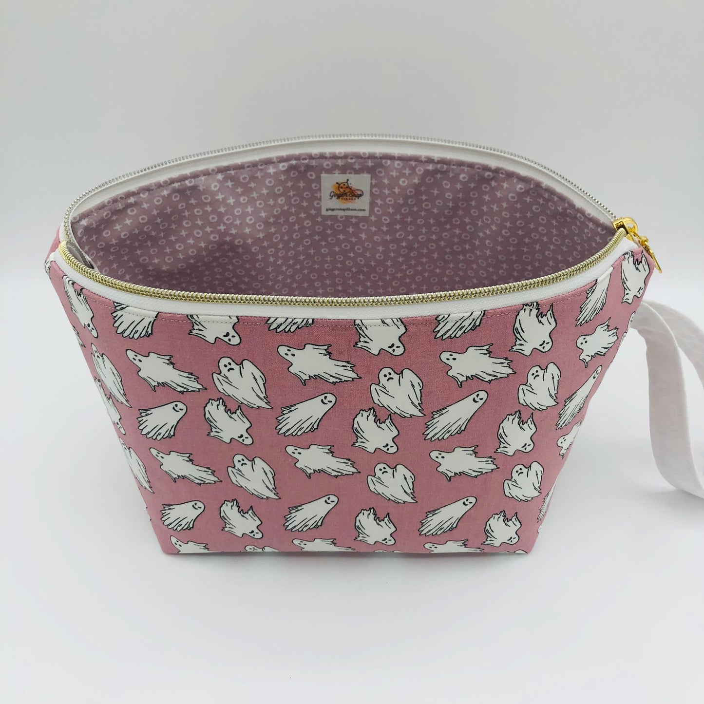 Glow in the Dark Ghosts Spooky Knitting Crochet Zipper Style Project Bag | Shortie Sock Size