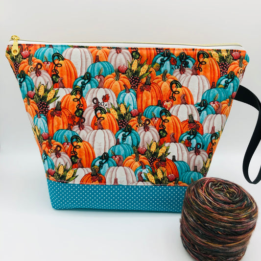 Teal Pumpkin Patch Zipper Style Knitting and Crochet Project Bag |  Sweater Size