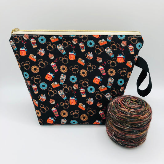 Pumpkin Spice Mice Knitting and Crochet Zipper Style Project Bag | XL Sock Size