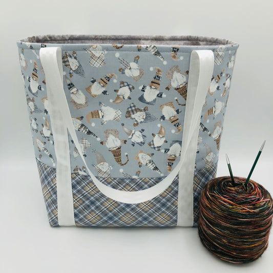 Knitty Gnomes Holiday Tote Style Knitting and Crochet Project Bag |  Sweater Size