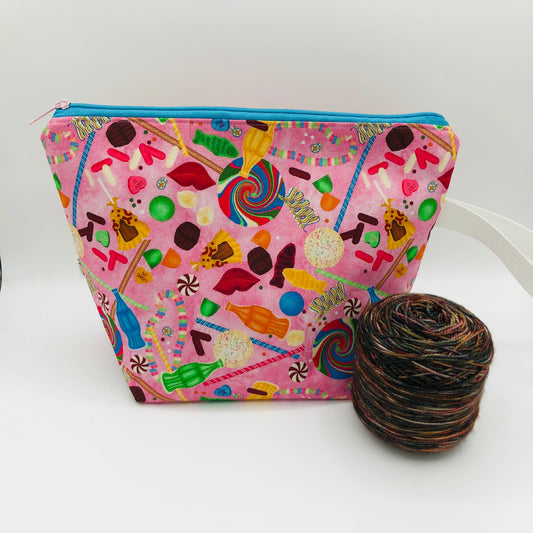 Rainbow Candies Knitting and Crochet Zipper Style Project Bag | XL Sock Size
