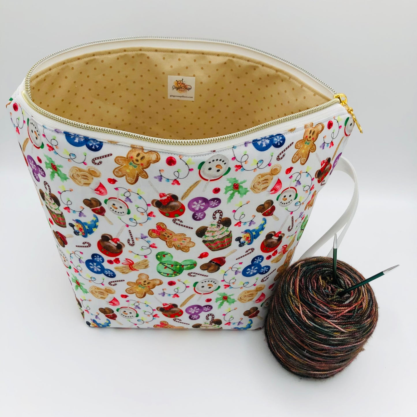 Cake Pop Mouse Friends Holiday Knitting and Crochet Zipper Style Project Bag | XL Sock Size