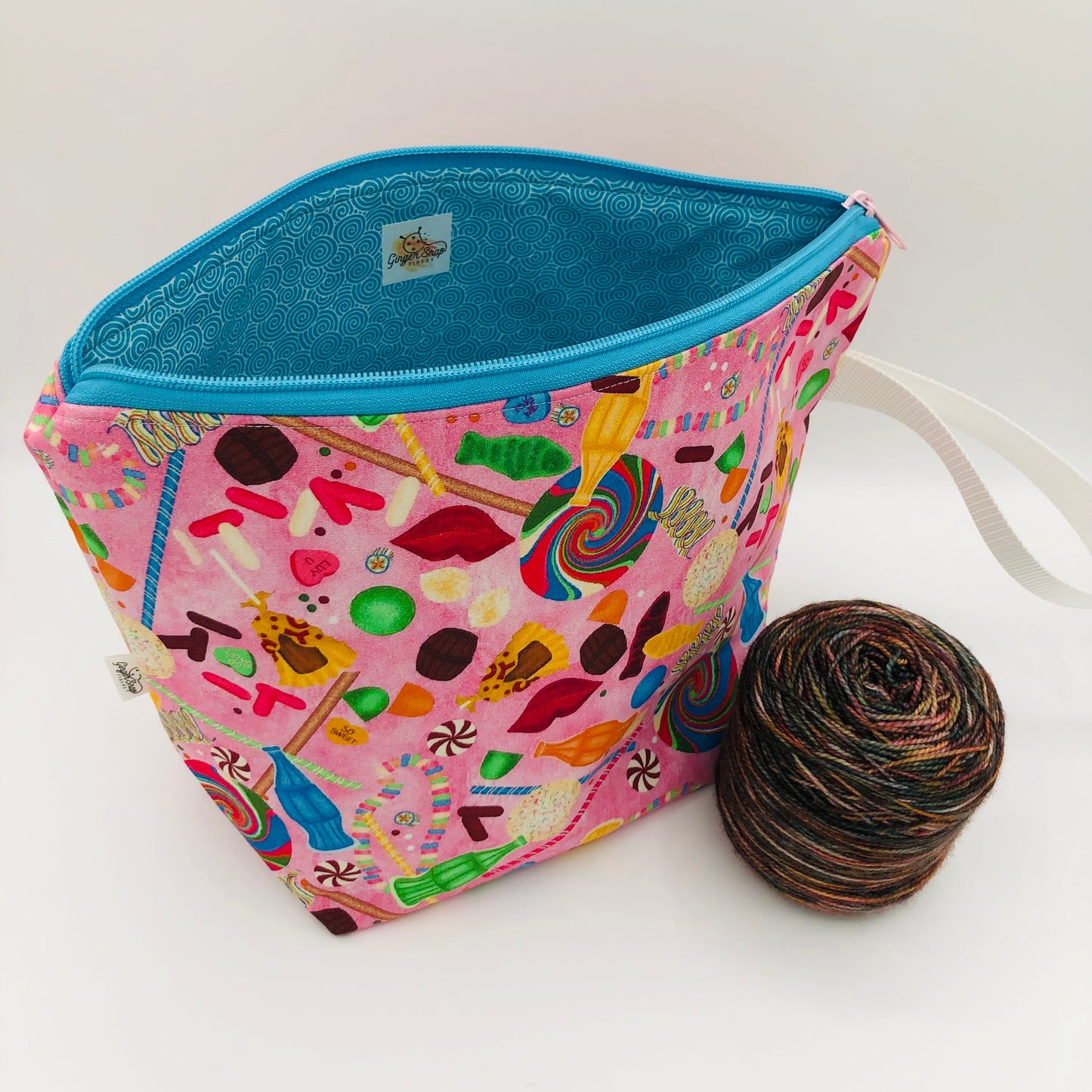 Rainbow Candies Knitting and Crochet Zipper Style Project Bag | XL Sock Size