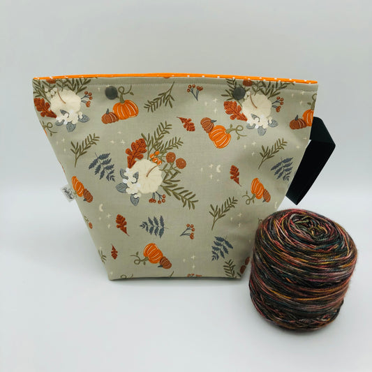Neutral Pumpkins Knitting Crochet Snap Style Project Bag | Sock Size